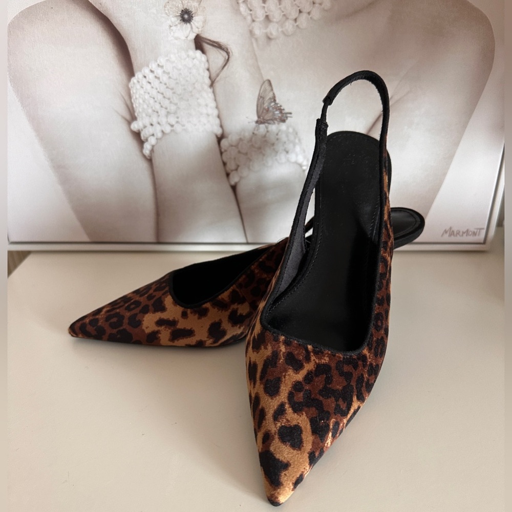 NWT H&M Leopard Print Slingback Heels Pointed Toe Pumps